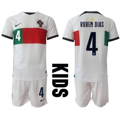 Fotbalové Dres Portugalsko Ruben Dias #4 Dětské Venkovní MS 2022 Krátký Rukáv (+ trenýrky)
